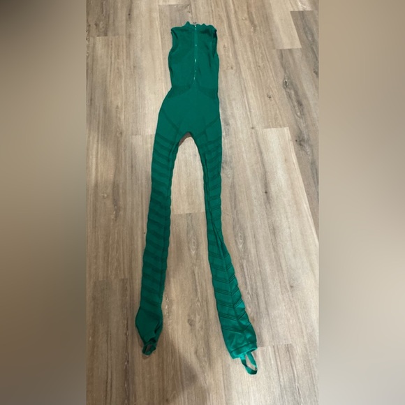 Maniere De Voir Knit Contour Racer Jumpsuit With Arm sleeves Green Large - Picture 4 of 4